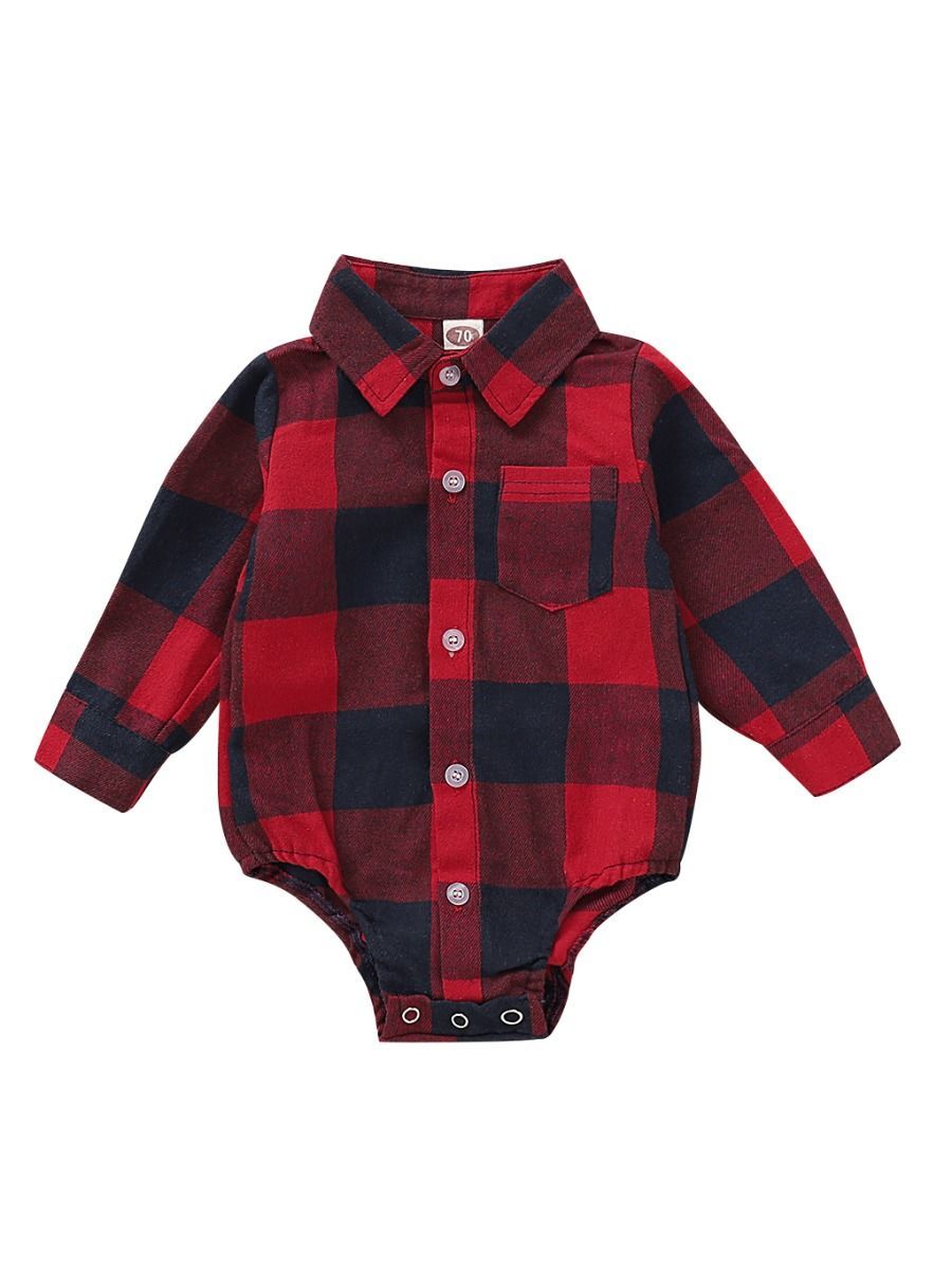 Fashion Baby Boy Turn-down Collar Checked Onesie - dianjiang-