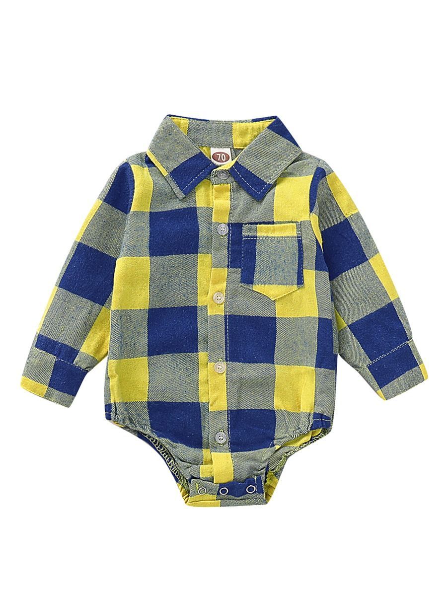 Fashion Baby Boy Turn-down Collar Checked Onesie - dianjiang-