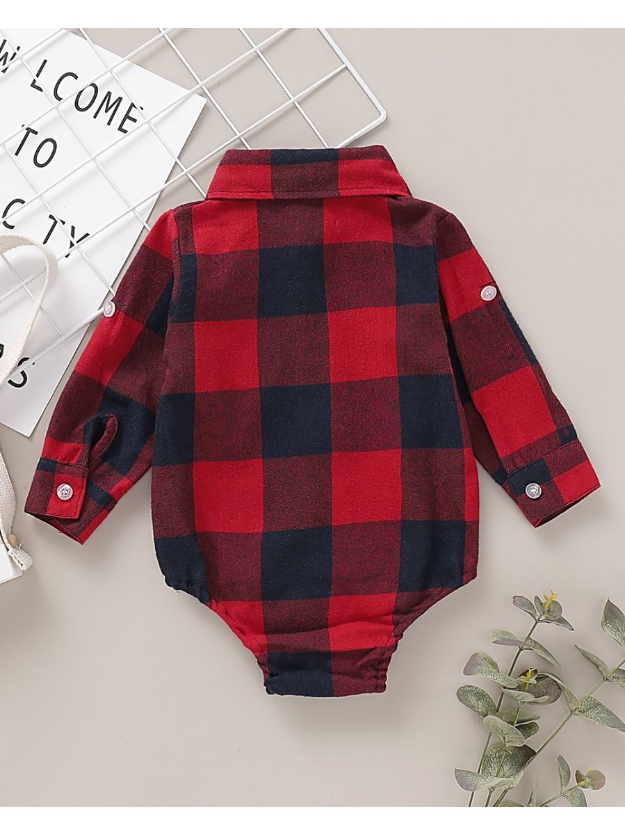 Fashion Baby Boy Turn-down Collar Checked Onesie - dianjiang-