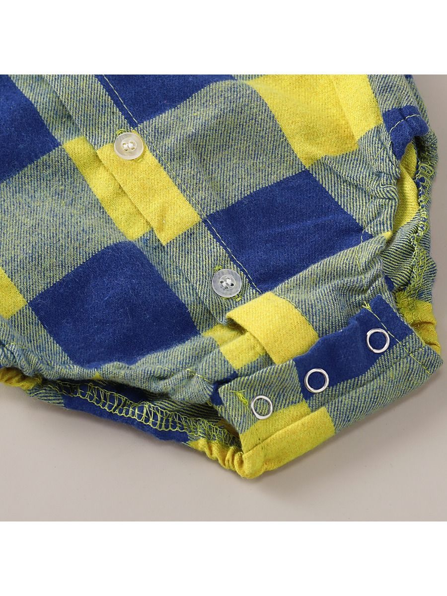Fashion Baby Boy Turn-down Collar Checked Onesie - dianjiang-