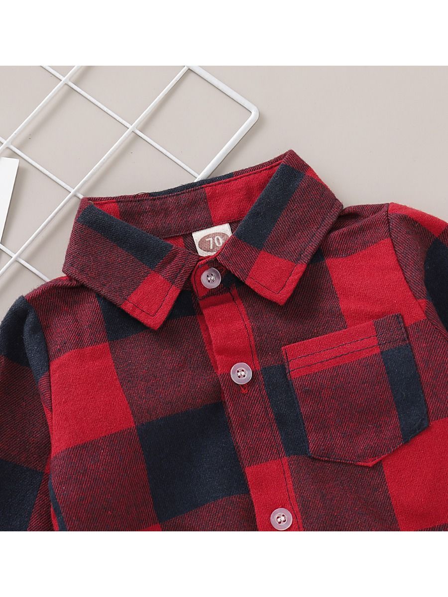 Fashion Baby Boy Turn-down Collar Checked Onesie - dianjiang-