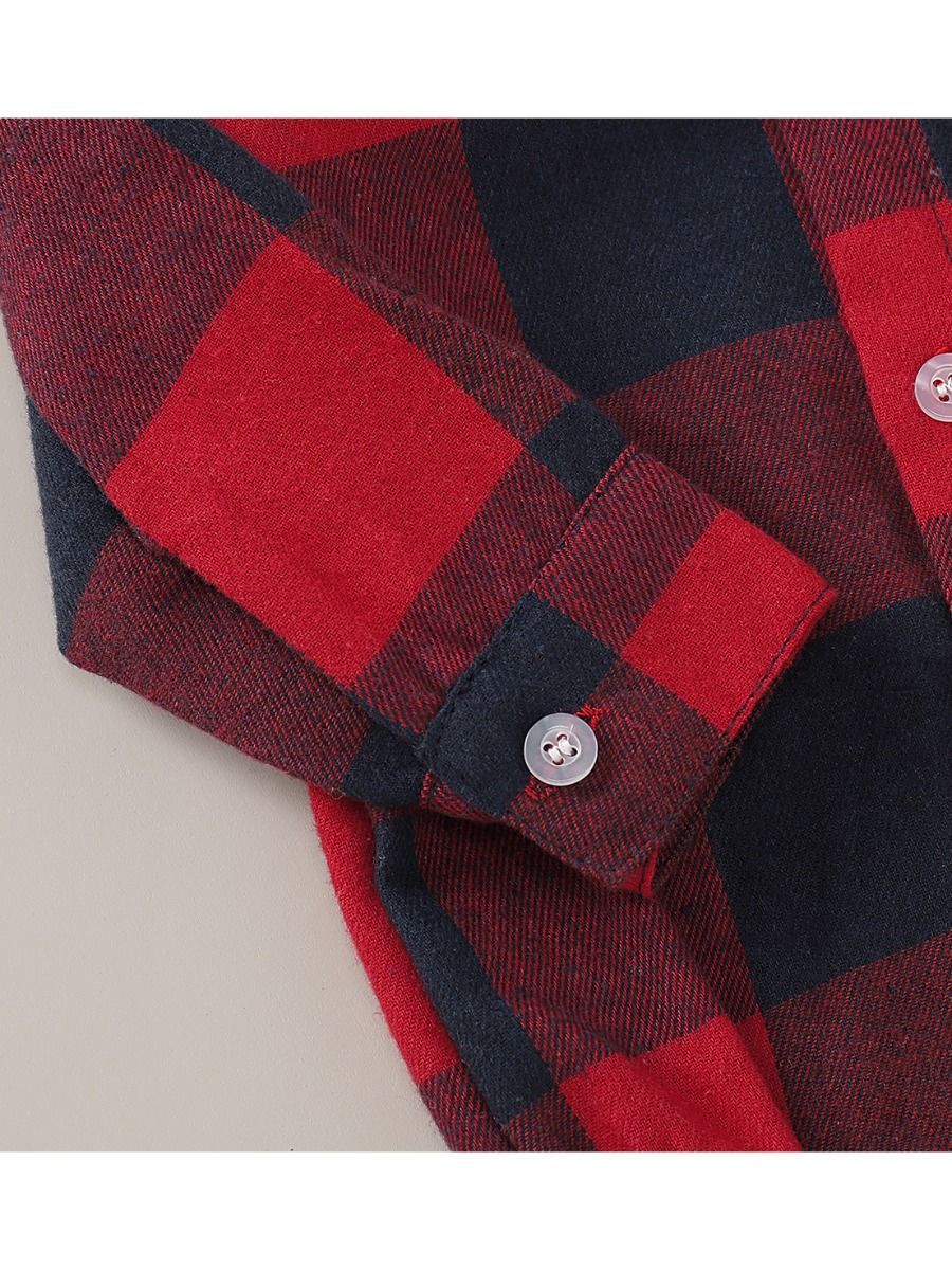 Fashion Baby Boy Turn-down Collar Checked Onesie - dianjiang-