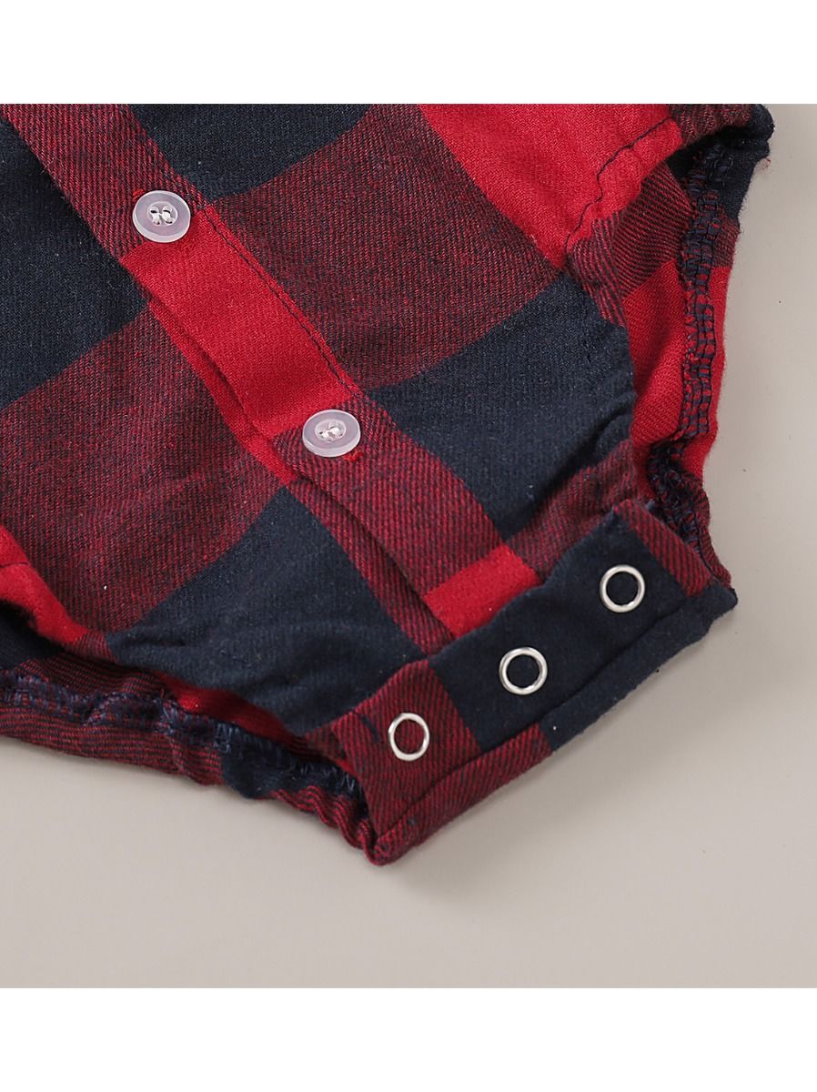 Fashion Baby Boy Turn-down Collar Checked Onesie - dianjiang-