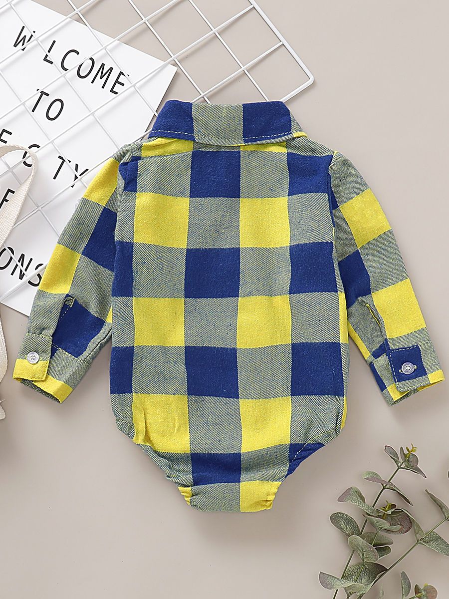 Fashion Baby Boy Turn-down Collar Checked Onesie - dianjiang-