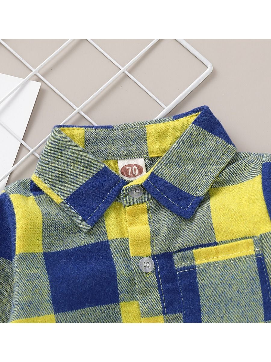 Fashion Baby Boy Turn-down Collar Checked Onesie - dianjiang-
