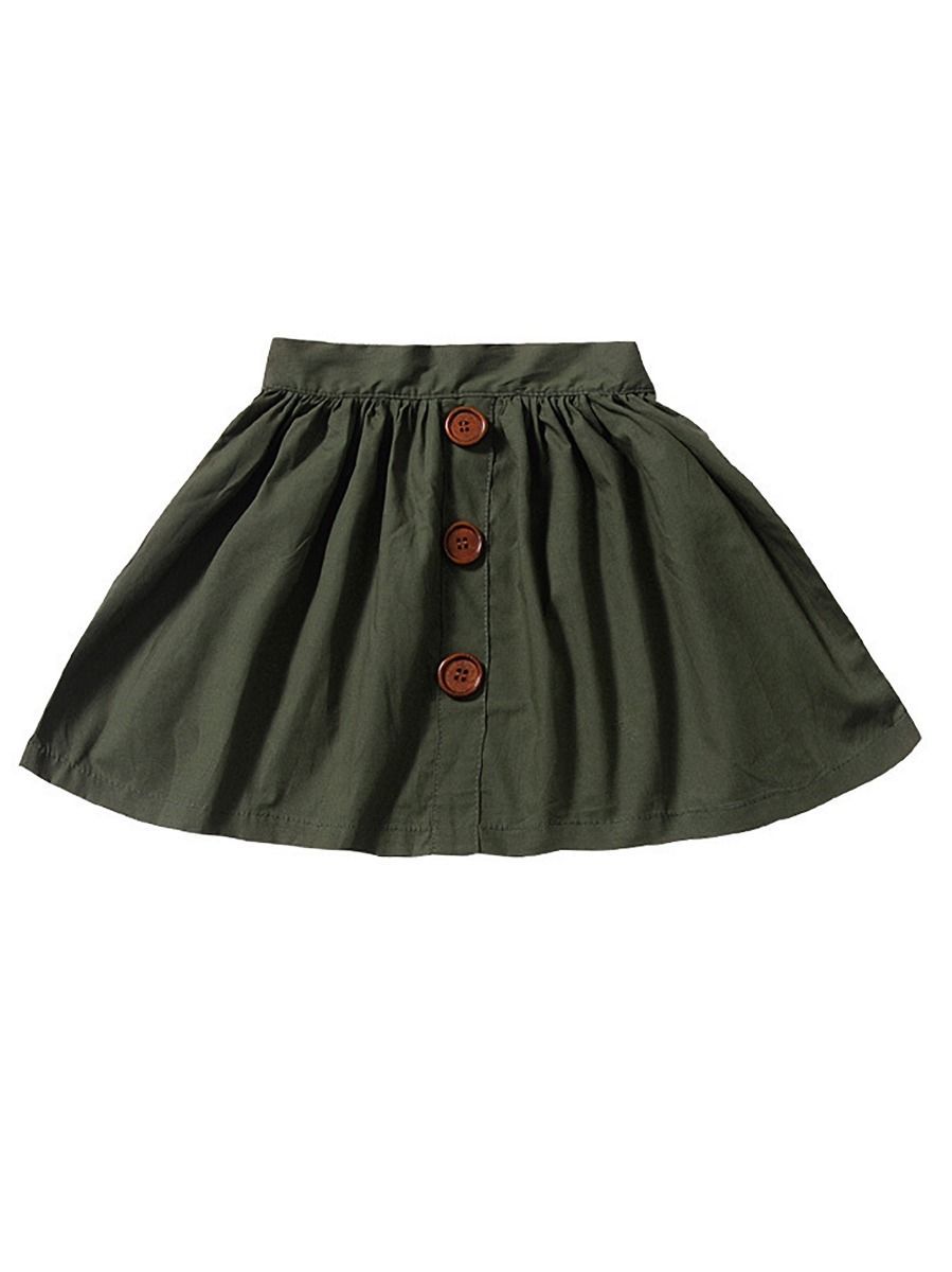 Fashion Baby Girl Buttoned Solid Color A-line Skirt - dianjiang-