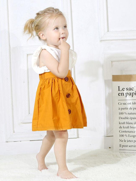 Fashion Baby Girl Buttoned Solid Color A-line Skirt - dianjiang-