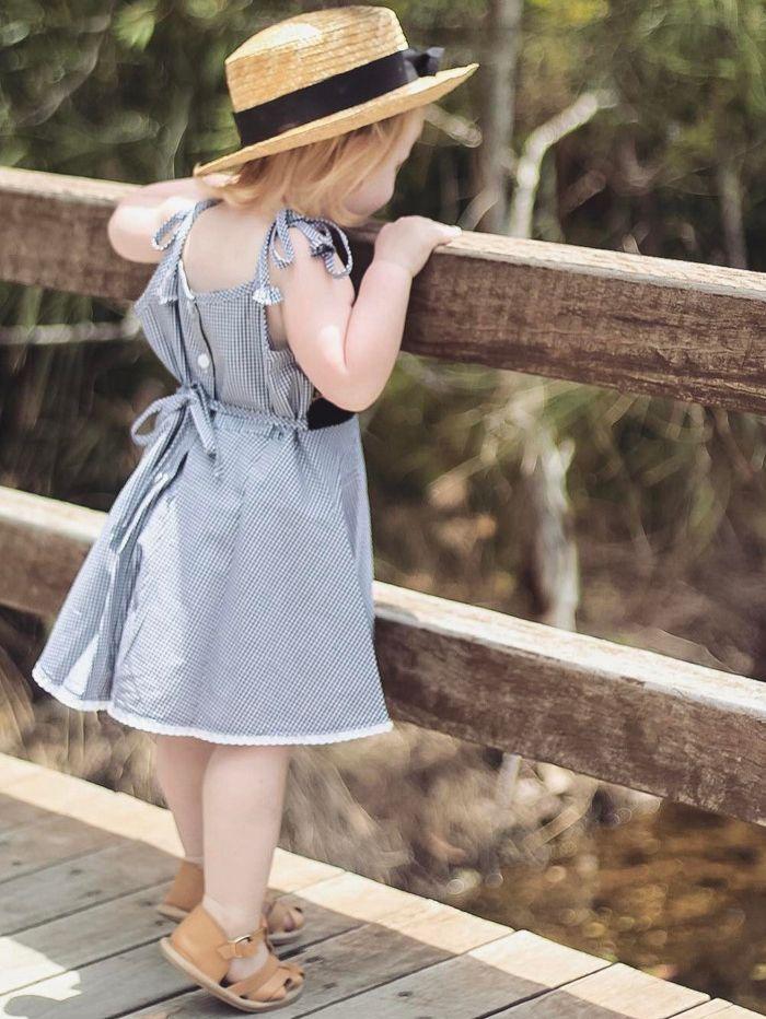 Fashion Baby Girl Lace-hem Sleeveless Lace-up Checked Summer Dress - dianjiang-