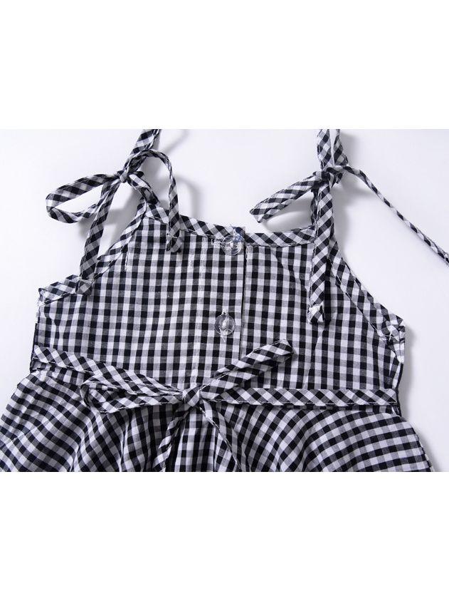 Fashion Baby Girl Lace-hem Sleeveless Lace-up Checked Summer Dress - dianjiang-