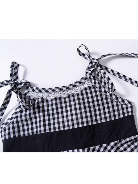 Fashion Baby Girl Lace-hem Sleeveless Lace-up Checked Summer Dress - dianjiang-