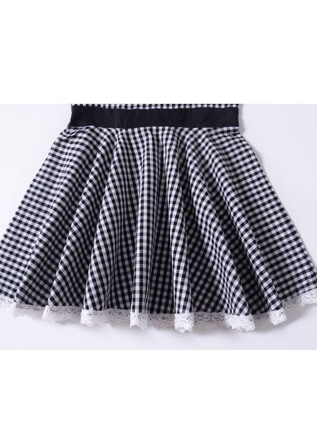 Fashion Baby Girl Lace-hem Sleeveless Lace-up Checked Summer Dress - dianjiang-