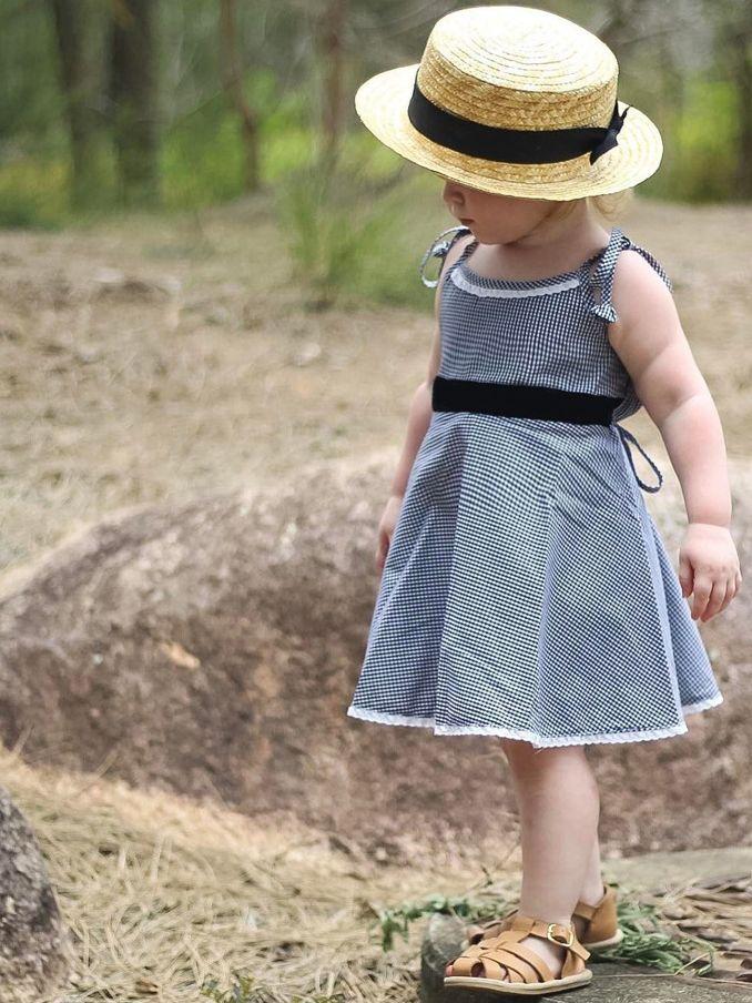 Fashion Baby Girl Lace-hem Sleeveless Lace-up Checked Summer Dress - dianjiang-