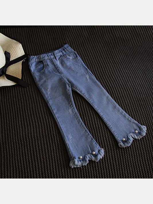 Fashion Baby Little Girl Bleaded Fringe-hem Jeans - dianjiang-