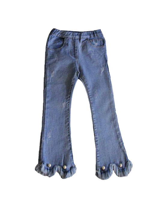 Fashion Baby Little Girl Bleaded Fringe-hem Jeans - dianjiang-