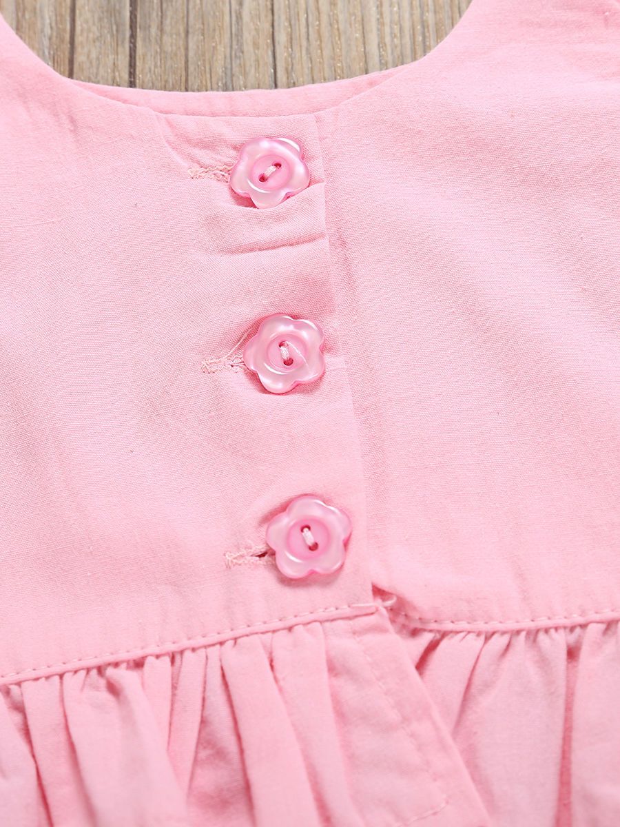 Fashion Baby Little Girl Outfits Buttoned Frilled Top+Flamingo Leaf Print Short Pants - dianjiang-