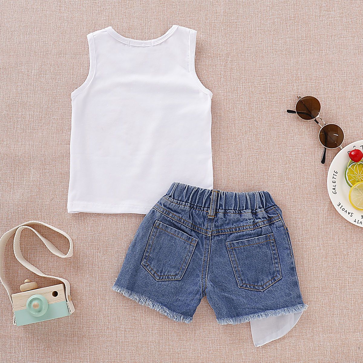 Fashion Baby Kids Outfit Tank Top+Ripped Fringe-hem Short Jeans - dianjiang-