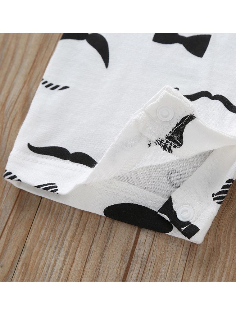 Fashion Baby Mustache Print Turn-down Collar Snap-up Shortalls with Bow Tie - dianjiang-