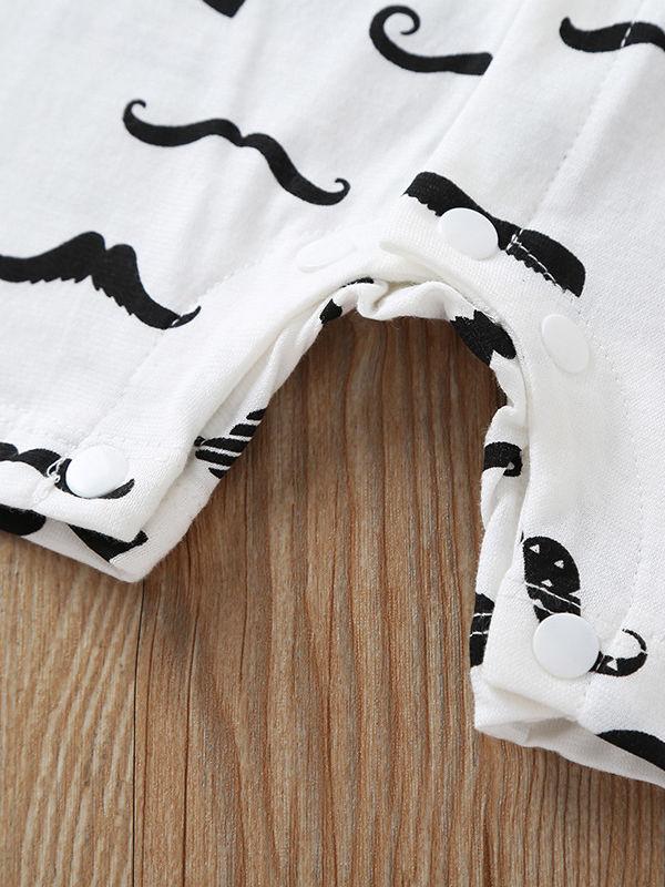 Fashion Baby Mustache Print Turn-down Collar Snap-up Shortalls with Bow Tie - dianjiang-