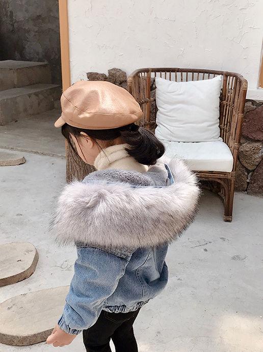 2 Colors Fashion Baby Toddler  Winter Fur Denim Jacket Pink and Gray - dianjiang-