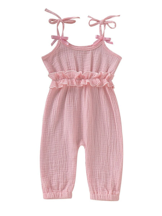 Fashion Bow Solid Color Tie Baby Muslin Overalls - dianjiang-