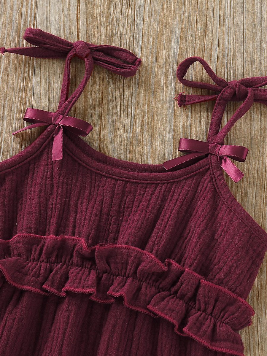 Fashion Bow Solid Color Tie Baby Muslin Overalls - dianjiang-