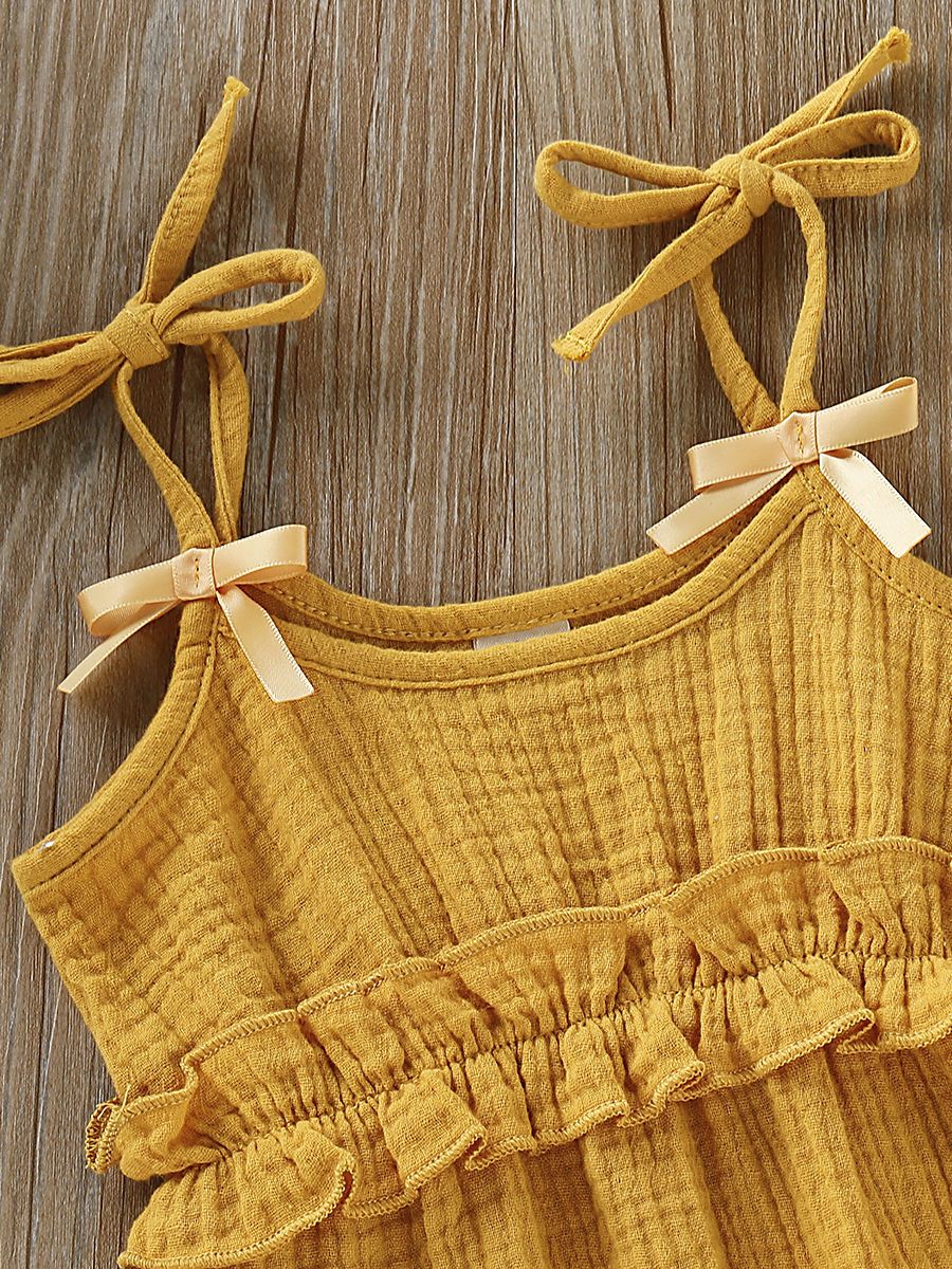 Fashion Bow Solid Color Tie Baby Muslin Overalls - dianjiang-