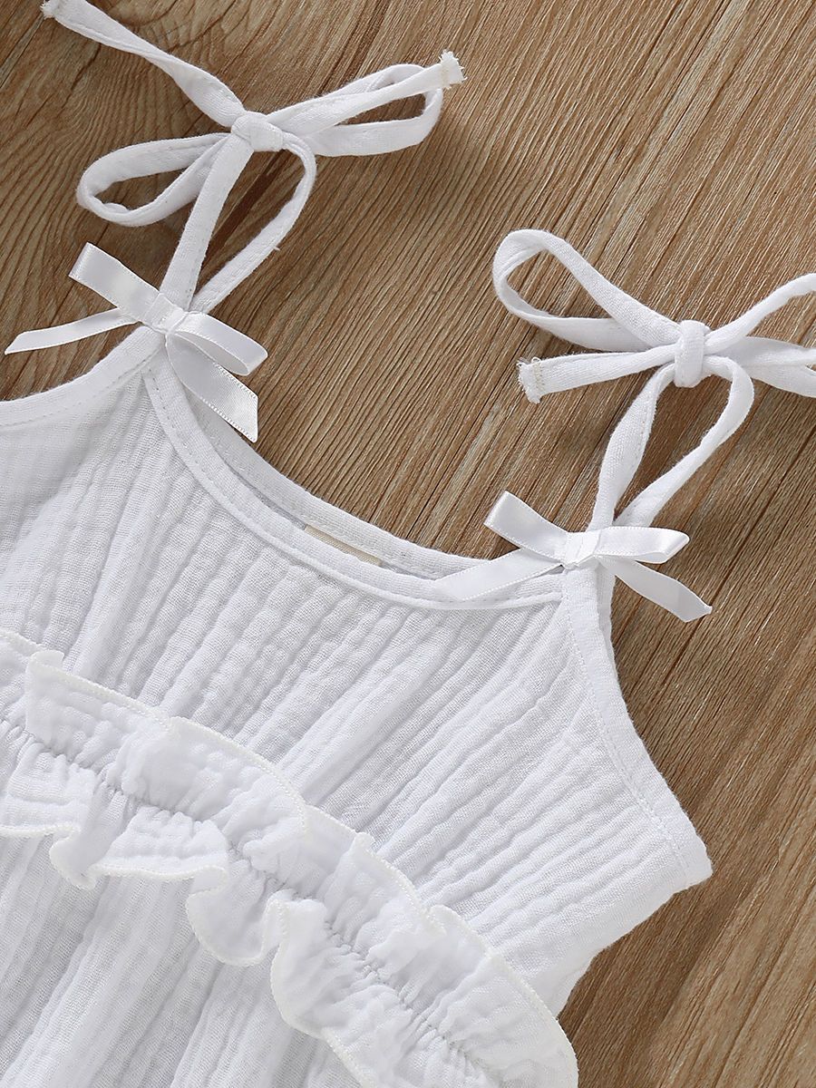 Fashion Bow Solid Color Tie Baby Muslin Overalls - dianjiang-