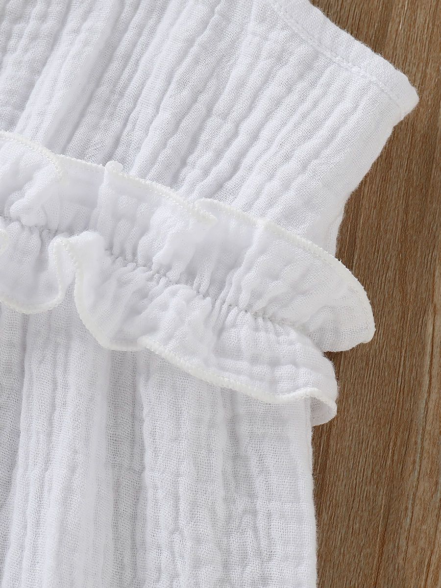 Fashion Bow Solid Color Tie Baby Muslin Overalls - dianjiang-