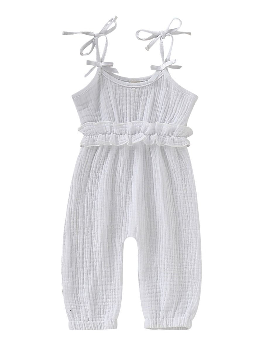Fashion Bow Solid Color Tie Baby Muslin Overalls - dianjiang-