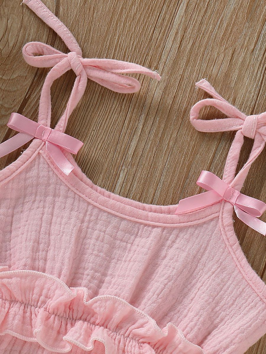 Fashion Bow Solid Color Tie Baby Muslin Overalls - dianjiang-