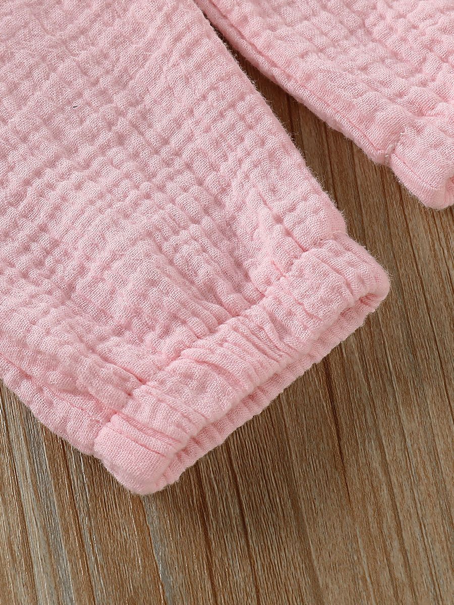 Fashion Bow Solid Color Tie Baby Muslin Overalls - dianjiang-