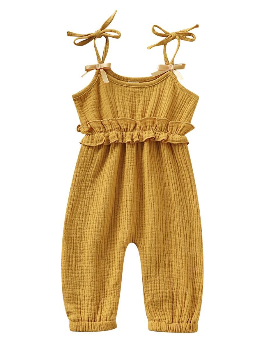 Fashion Bow Solid Color Tie Baby Muslin Overalls - dianjiang-
