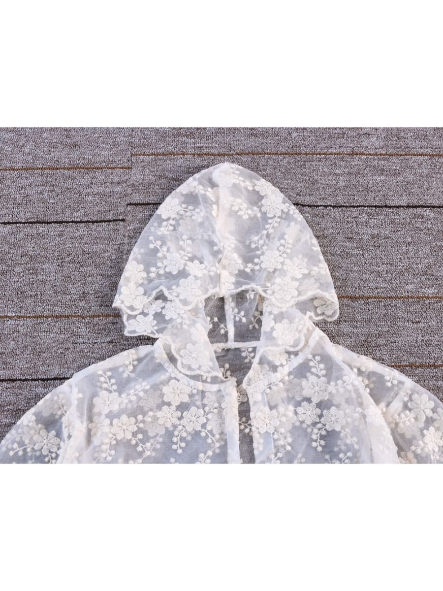 Fashion Girl Flower Lace Hooded Cardigan - dianjiang-