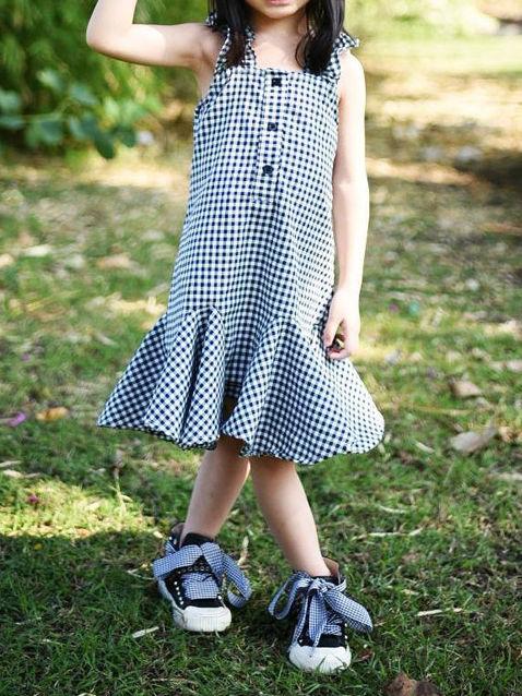 Fashion  Infant Girl Plaid Ruffled Sleeveless Shift Dress - dianjiang-