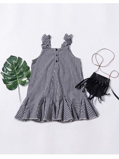 Fashion  Infant Girl Plaid Ruffled Sleeveless Shift Dress - dianjiang-