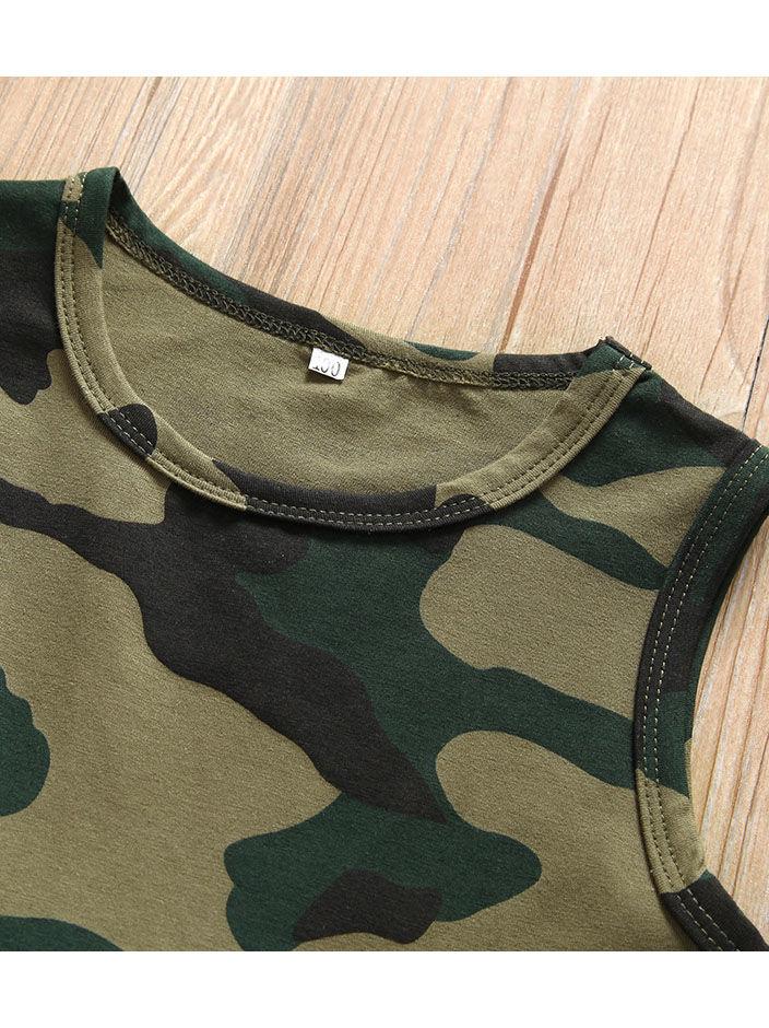 Fashion Little Girl Camo Mesh Patchwork Sleeveless Dress - dianjiang-