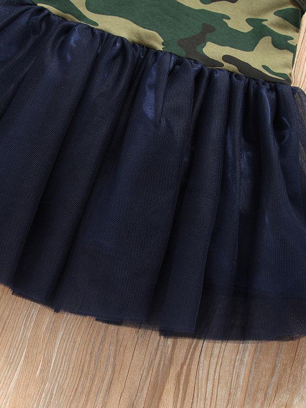 Fashion Little Girl Camo Mesh Patchwork Sleeveless Dress - dianjiang-