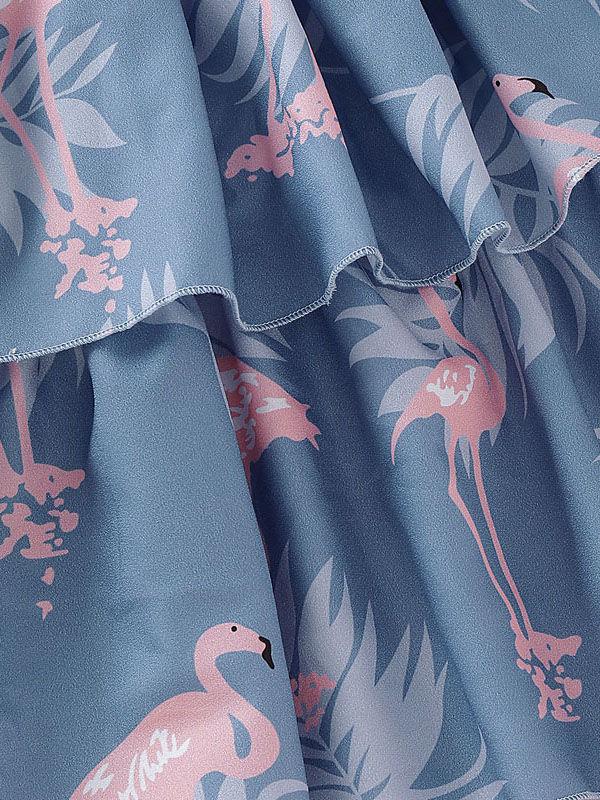 Fashion Round Neck Flamingo Bowknot Toddler Girl Sleeveless Dress - dianjiang-