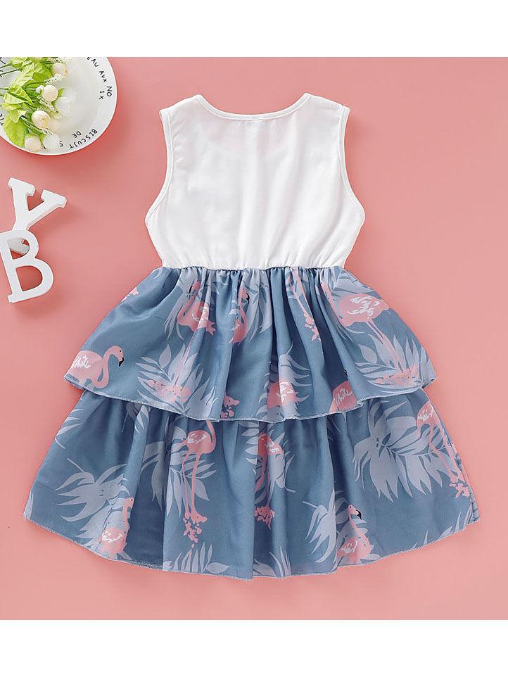 Fashion Round Neck Flamingo Bowknot Toddler Girl Sleeveless Dress - dianjiang-