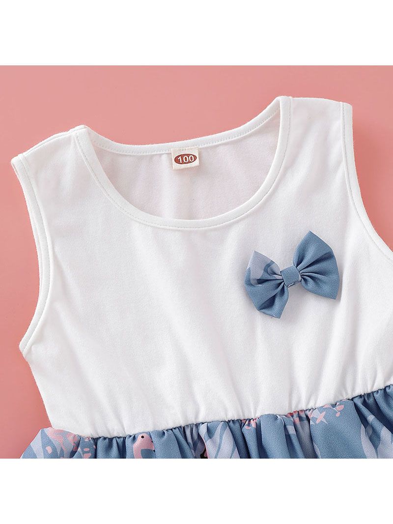 Fashion Round Neck Flamingo Bowknot Toddler Girl Sleeveless Dress - dianjiang-