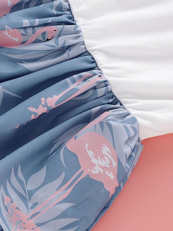 Fashion Round Neck Flamingo Bowknot Toddler Girl Sleeveless Dress - dianjiang-