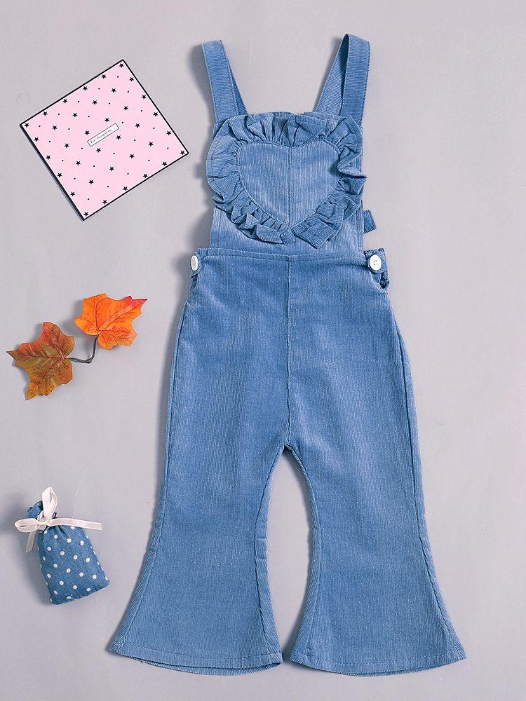 Fashion Ruffled Pants Love Heart Flared Overall Baby Toddler Suspender Trousers - dianjiang-
