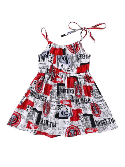 Fashion Allover Print Baby Girls Suspender Dress - dianjiang-