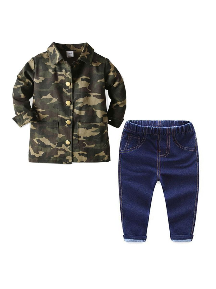 Fashion Toddler Boy 2-Piece Set Camo Jacket & Jeans - dianjiang-