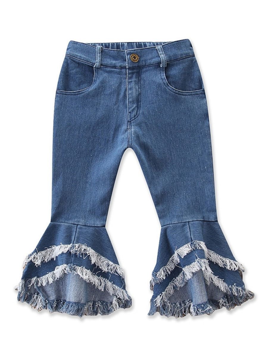 Fashion Toddler Girl Fringed-hem Jeans Bell-bottoms - dianjiang-