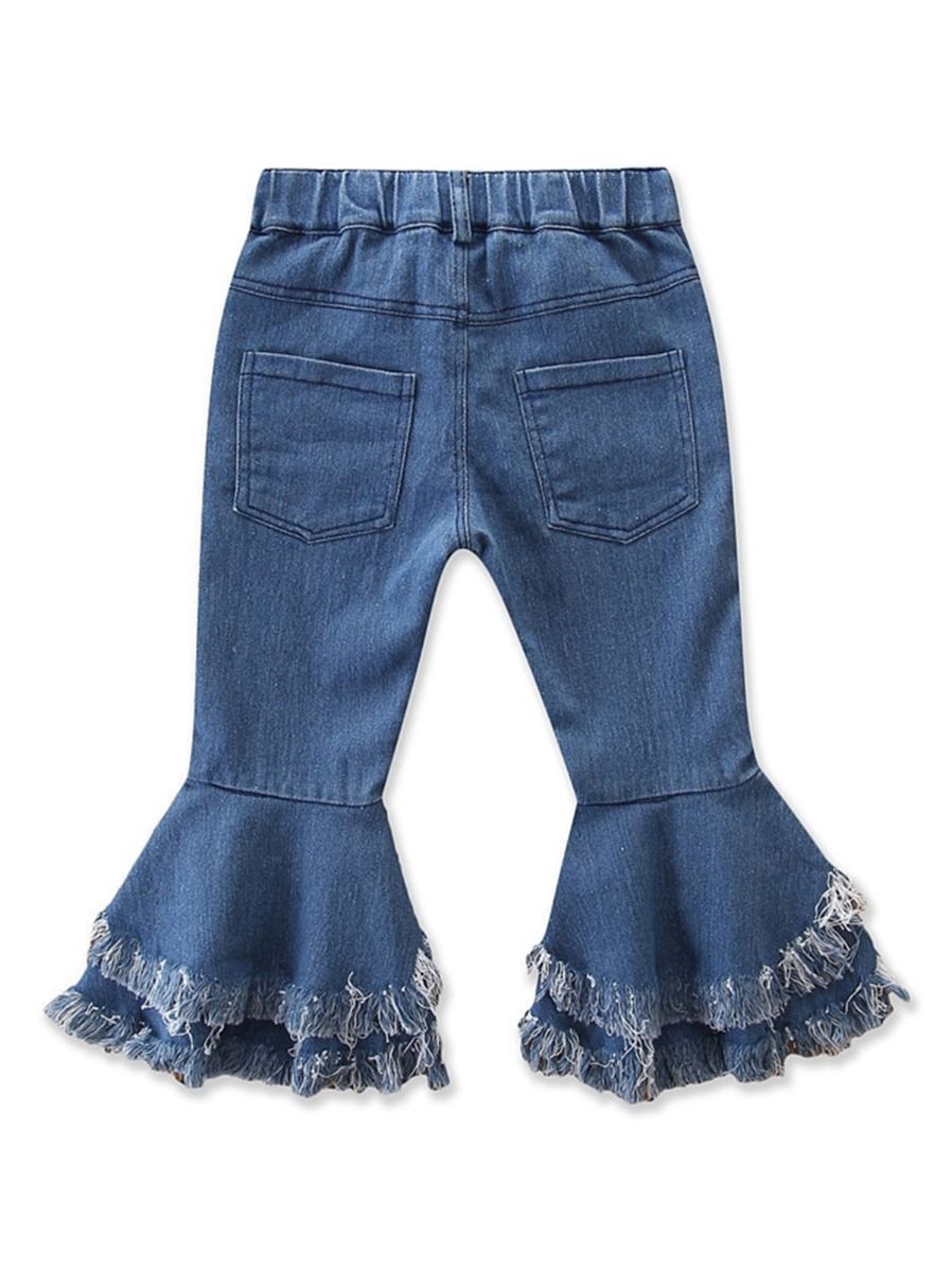 Fashion Toddler Girl Fringed-hem Jeans Bell-bottoms - dianjiang-