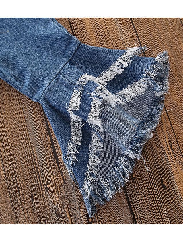 Fashion Toddler Girl Fringed-hem Jeans Bell-bottoms - dianjiang-