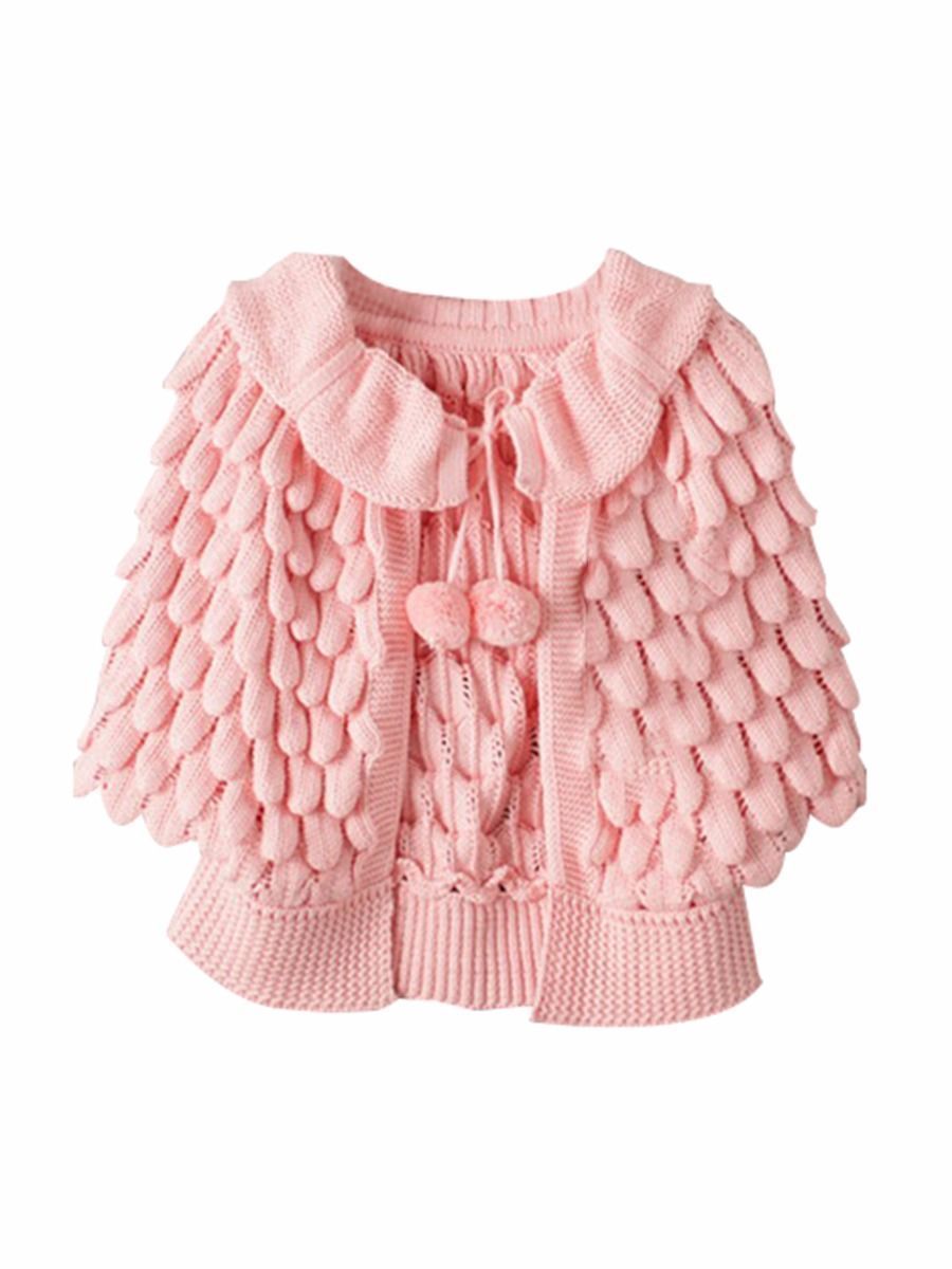 Fashion Toddler Girl Pom-trim Frilled Knitted Cardigan - dianjiang-