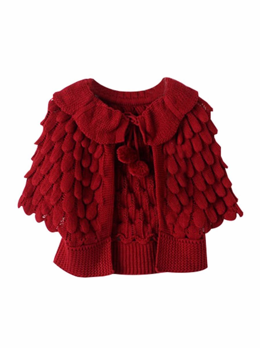 Fashion Toddler Girl Pom-trim Frilled Knitted Cardigan - dianjiang-