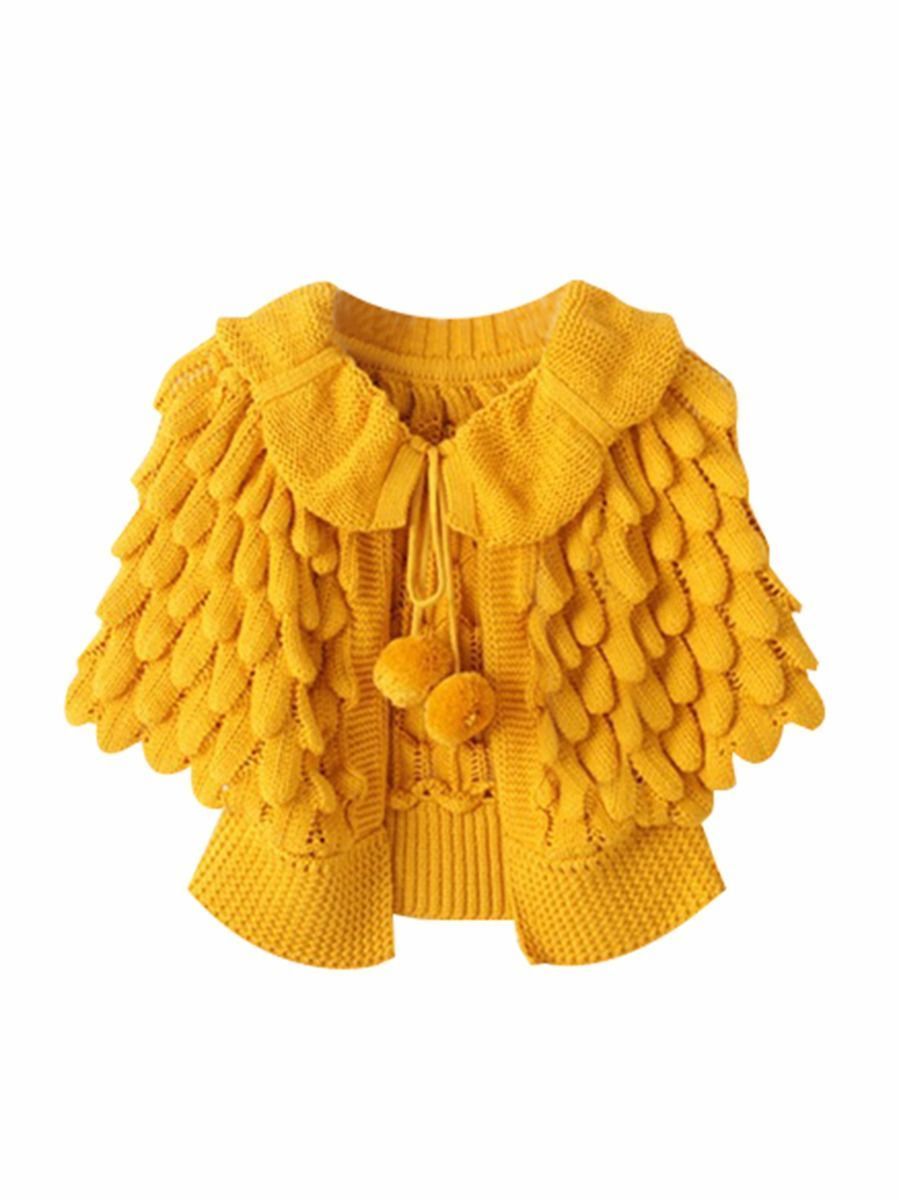 Fashion Toddler Girl Pom-trim Frilled Knitted Cardigan - dianjiang-